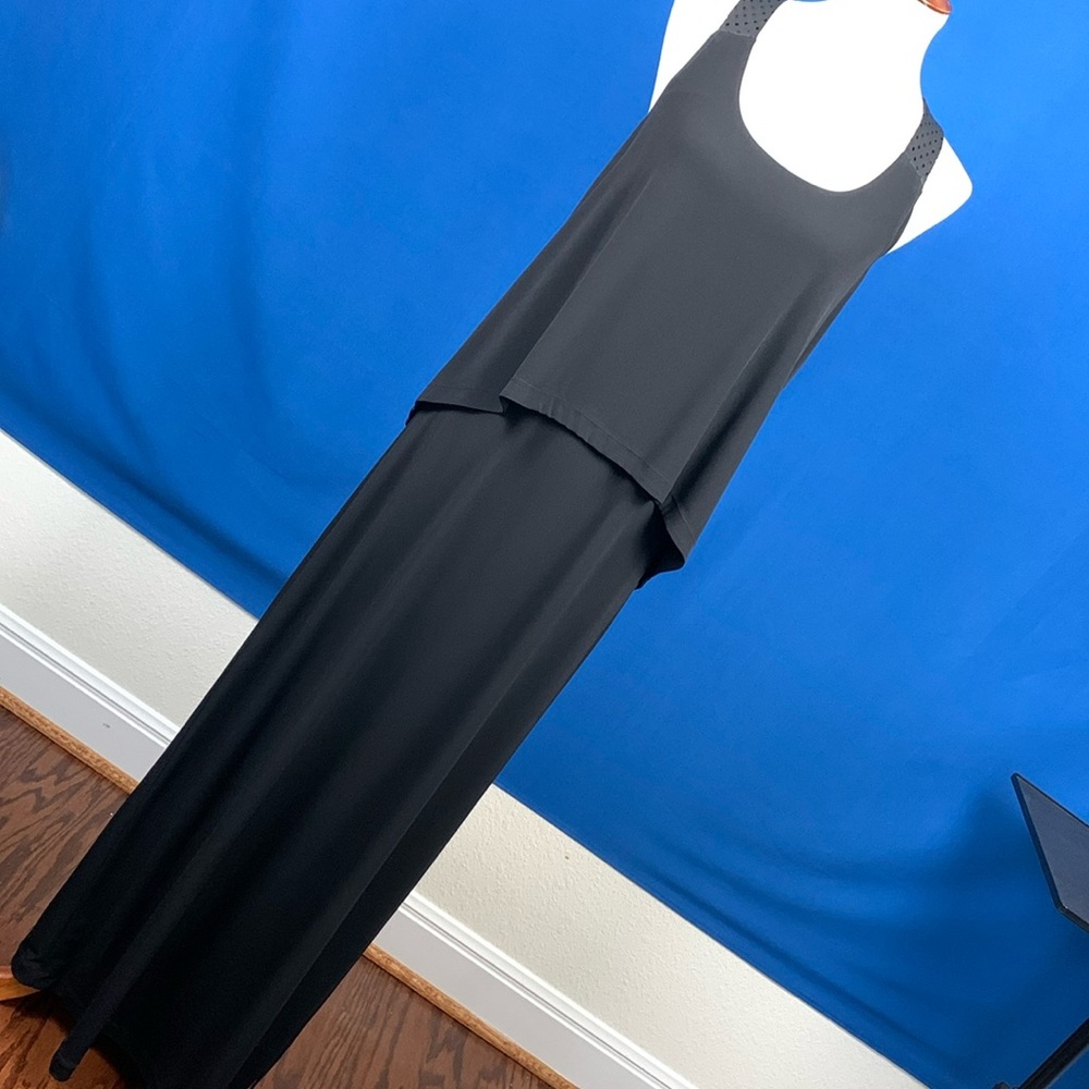 BCBG floor length dress w faux leather top NWT
